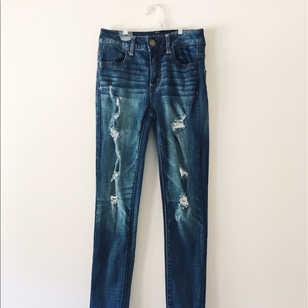AEO ripped high-waisted skinny jeans.