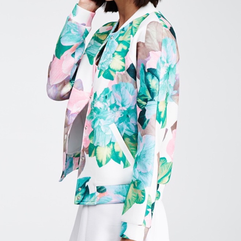 Scuba Material Floral Print Bombed Jacket