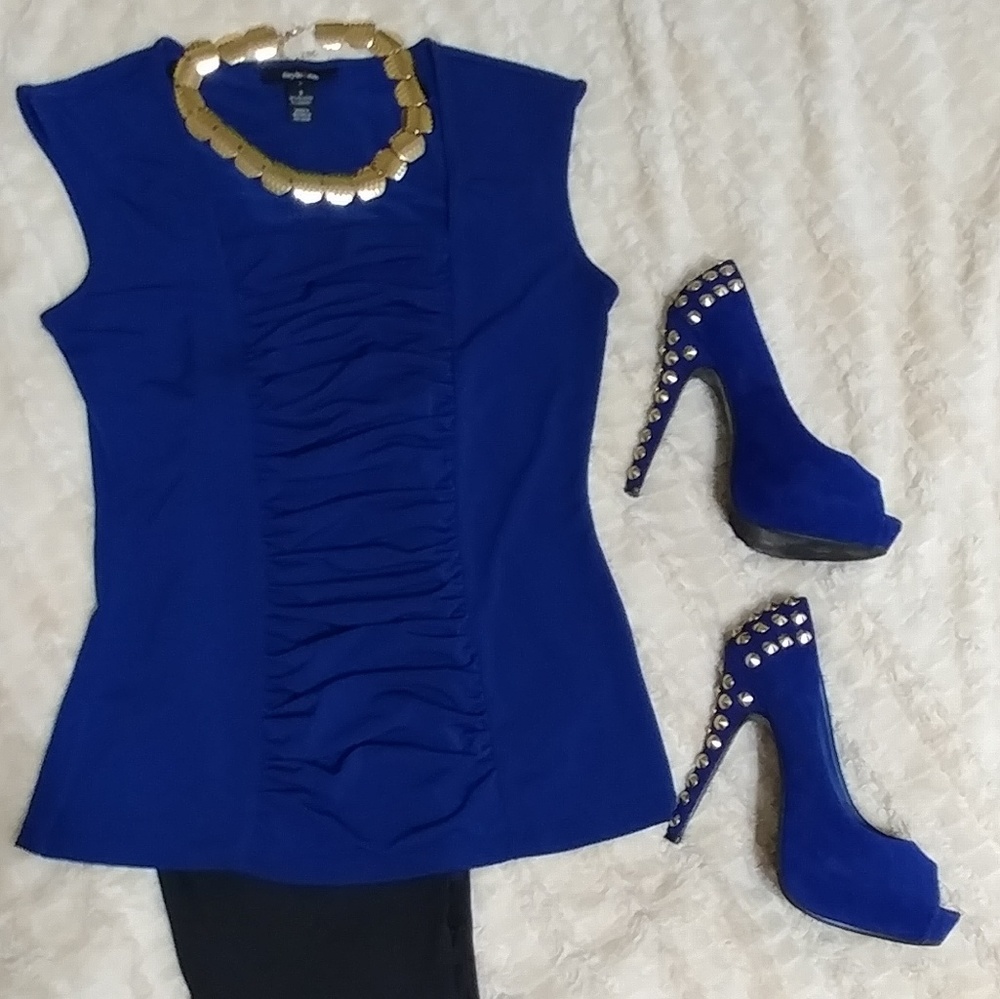 Style & Co Royal Blue Sleeveless Blouse w Ruching