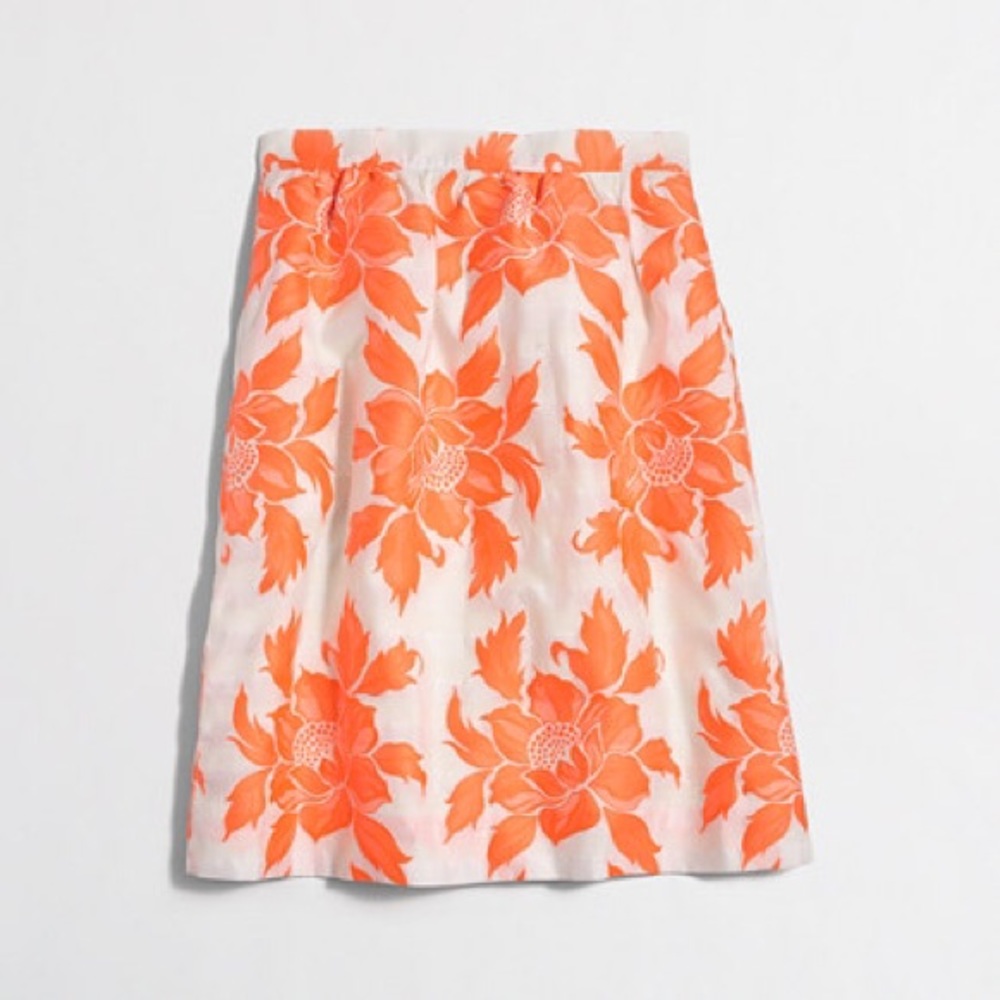 🚨SOLD🚨J.Crew Orange Floral Stripe Flounce Skirt
