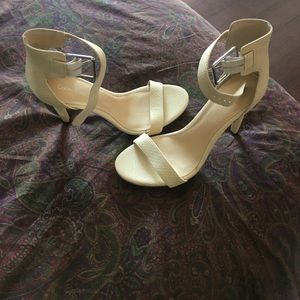 Cream snakeskin heeled sandals