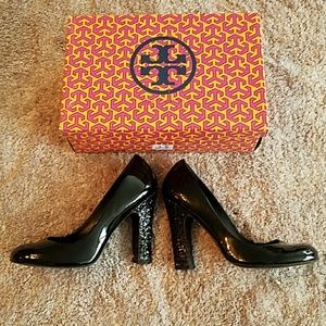 Gorgeous Tory Burch pumps with blinged-out heels!