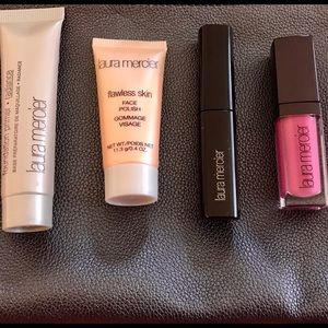 Laura Mercier lip gloss, mascara, face polish