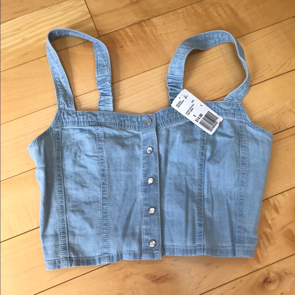 NWT forever 21 jean button up crop top
