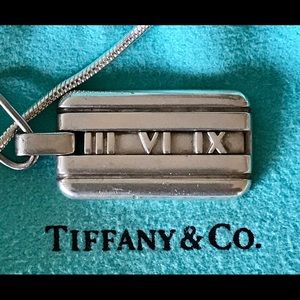 Sterling silver atlas dog tag necklace with chain