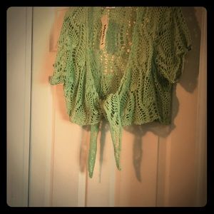 Crocheted shrug sweater, sea foam green