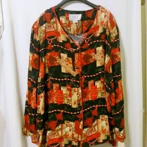 Vintage AKF Woman NOS Red Black Print Top *