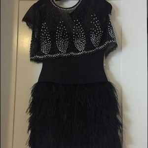 Bcbg black feather dress w cardigan