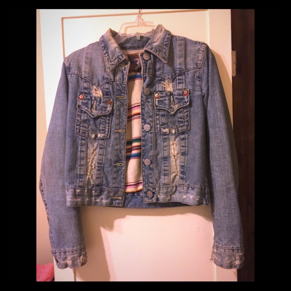 Denim Jacket with Mexican blanket interior