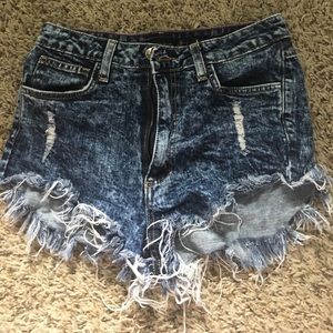 High waisted blue jean shorts