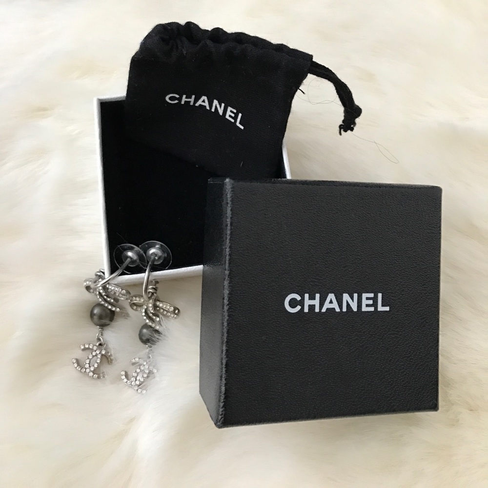 Chanel Bow & Pearl Logo Earrings