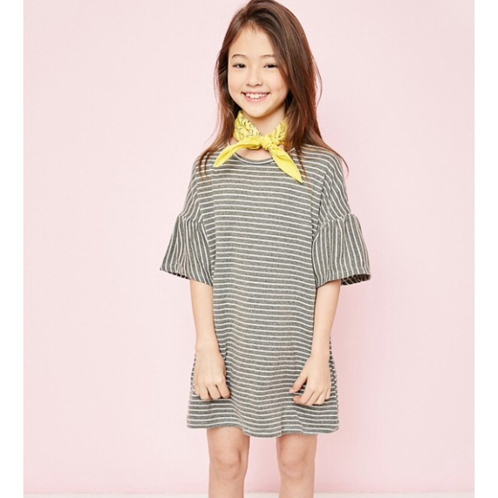 BRAND NEW Girls Oversized Stripe Dress Grey/White
