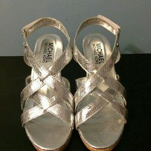 Michael Kors silver and cork wedge size 4