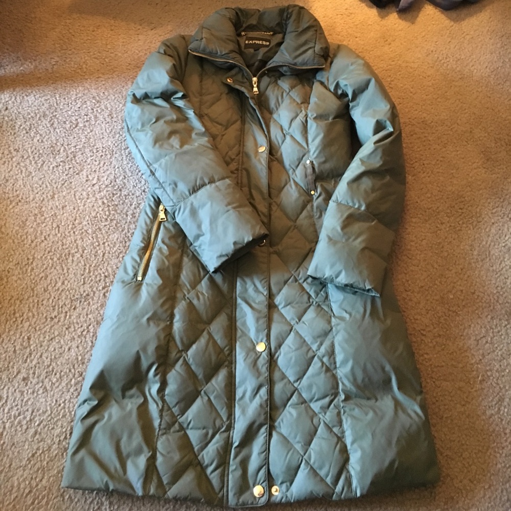 Express olive green long puffer coat