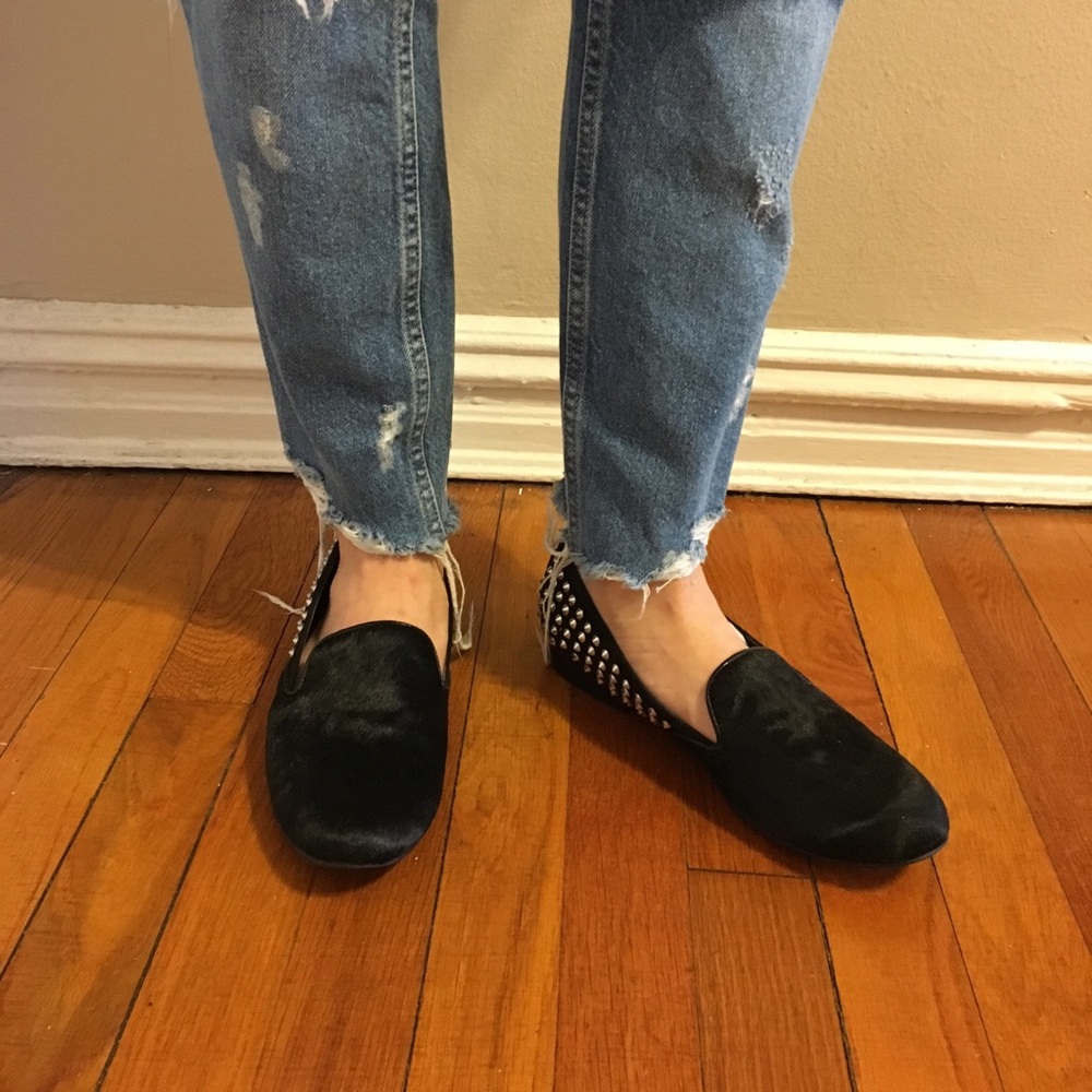 Black Kelsi Dagger Calf Hair Studded Loafers