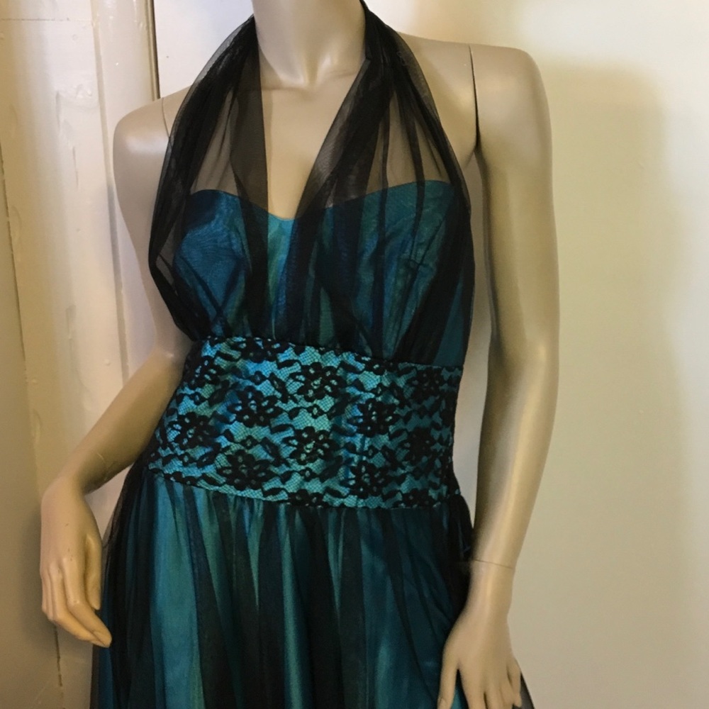 Fiesta VTG style Formal dress black lace teal XL