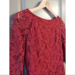 Red lace 3/4 sleeve midi dress