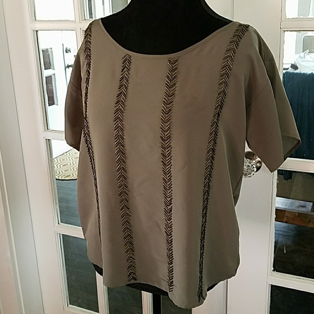 Wyatt for Anthro olive beaded tunic top