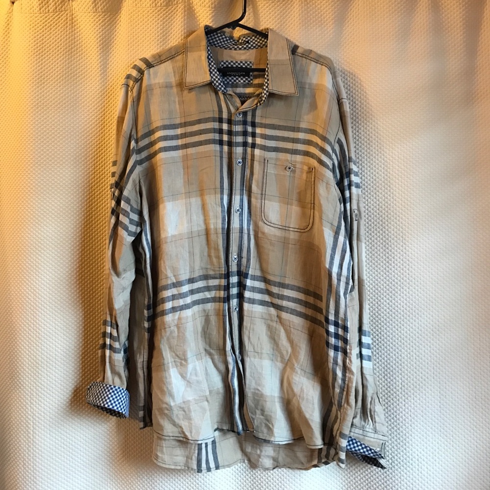 Bugstchi men's button down linen shirt