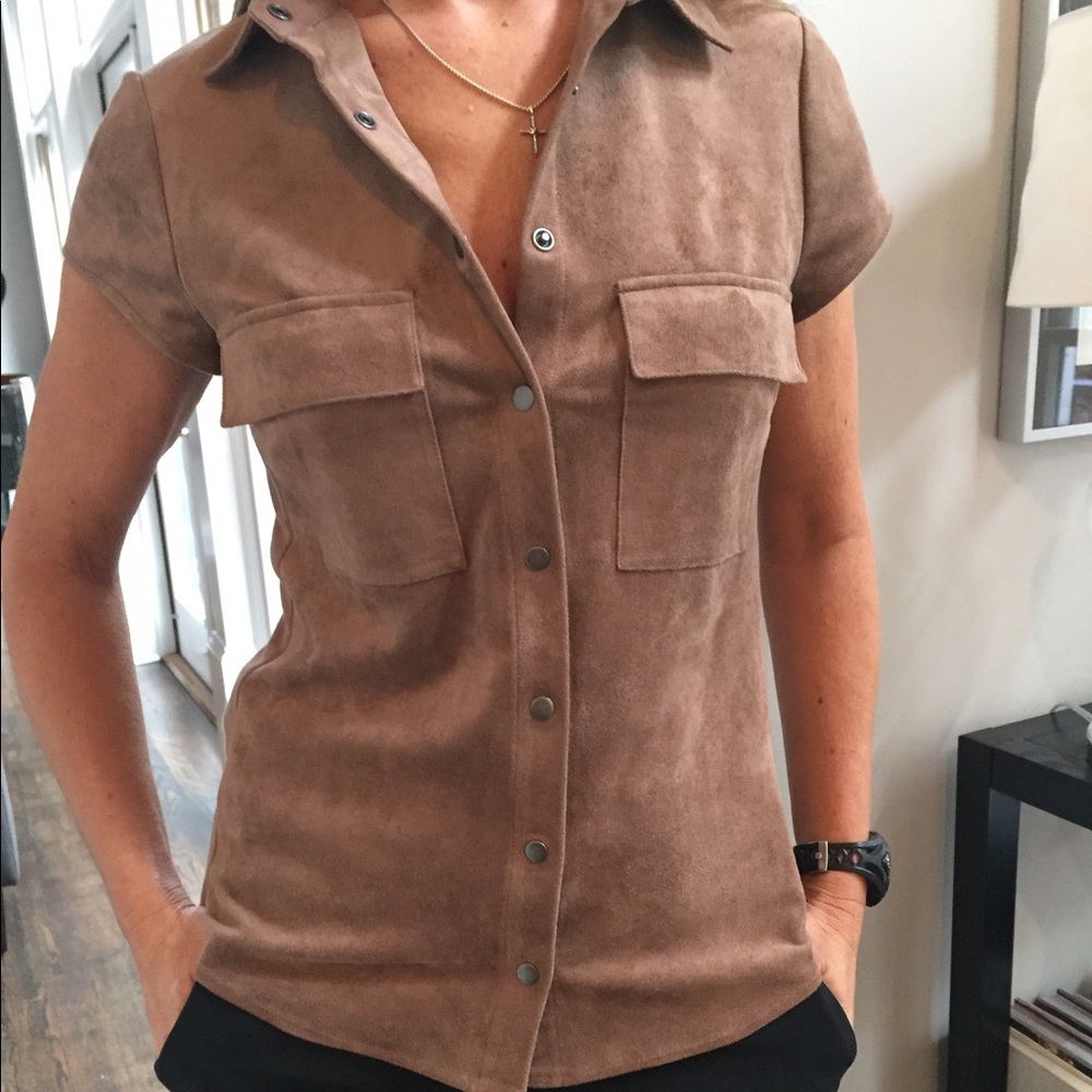Bcbg suede short sleeve shirt