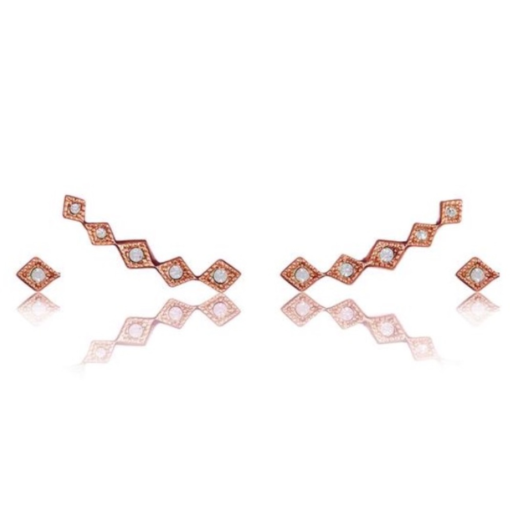 DIAMOND KITE CRAWLER + STUD SET - 14K ROSE GOLD