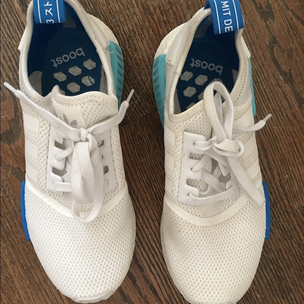 White adidas with blocks of color. Worn once!