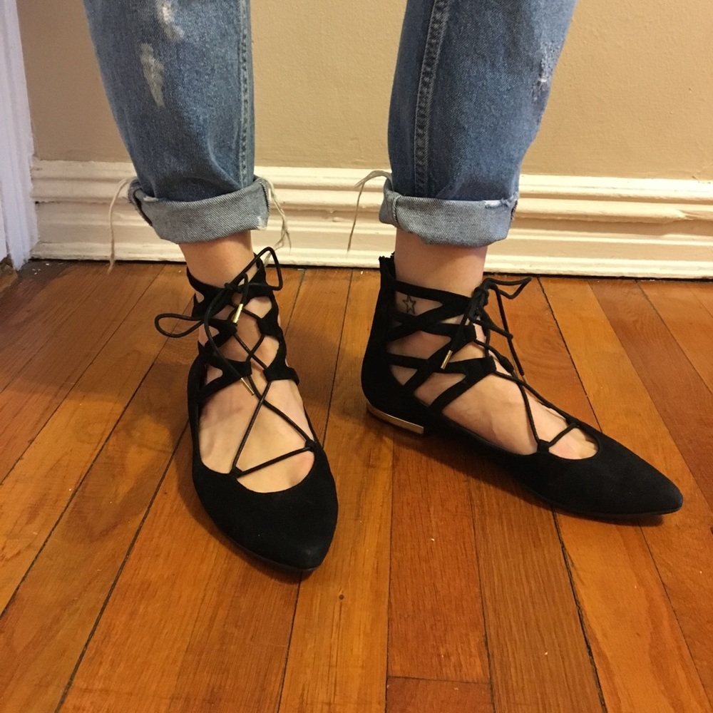 Steve Madden Ballerina Lace Up Suede Flats