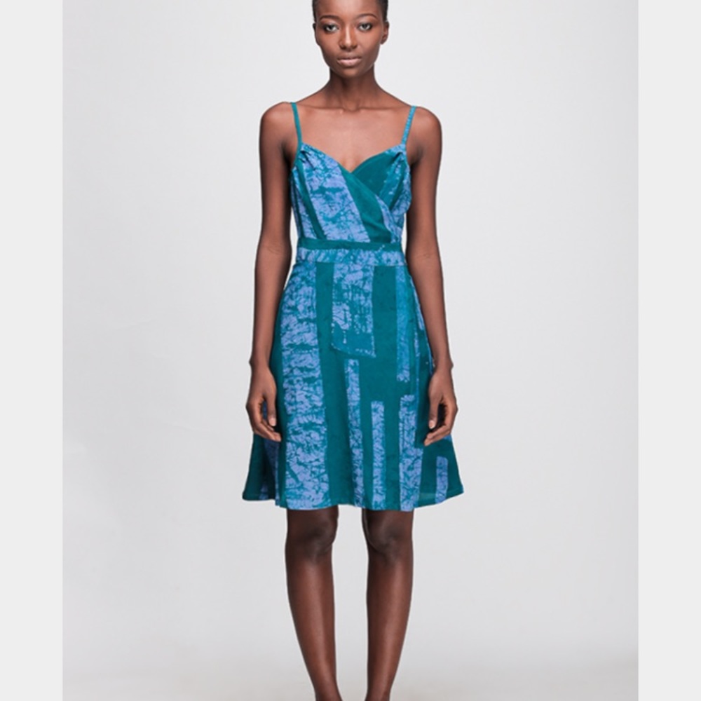 Osei Duro Teal silk wrap dress - small