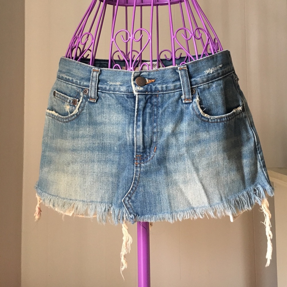 LAST CALL 9/11/22 - A&F Destroyed Washed Vintage Denim Blue Jean Skirt