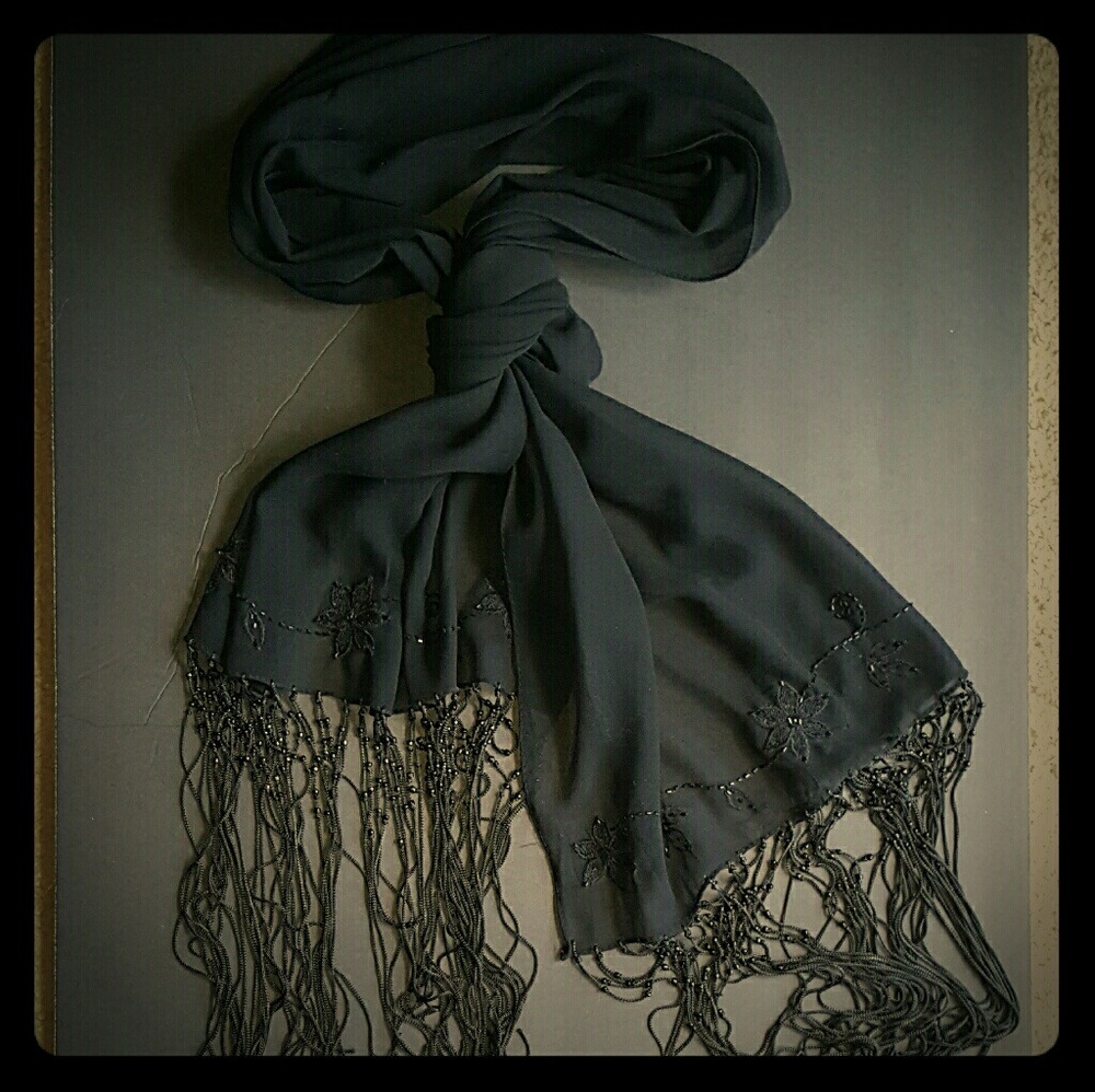Sheer Evening Shawl with Fringe