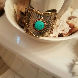 Costume silver & gold cuff w/ turquoise like stone