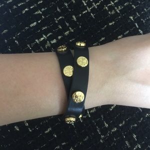 Tory Burch double-wrap logo stud bracelet