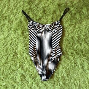 Striped Cotton Spandex Jersey Bra Bodysuit