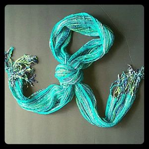 NWOT Teal Woven Scarf w/Fringe