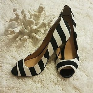 Black and white striped heels