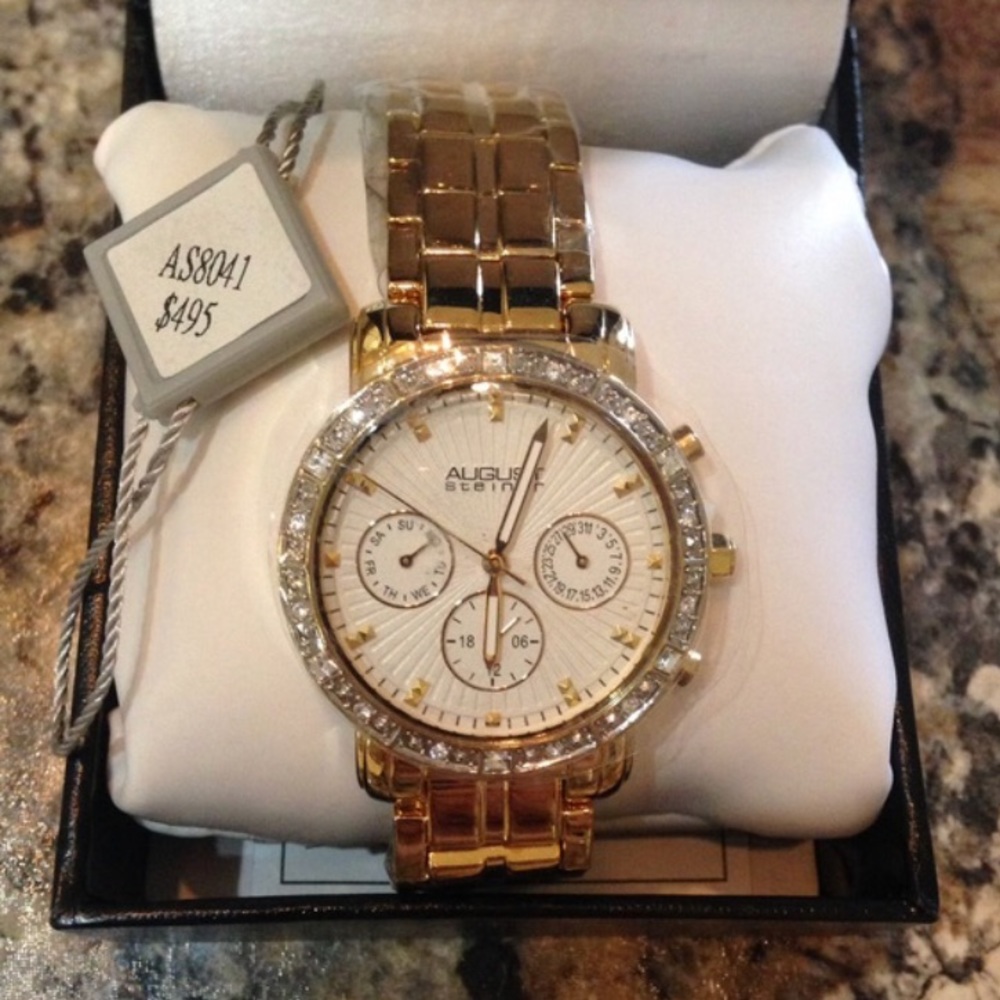 NEW August Steiner gold watch with crystal face