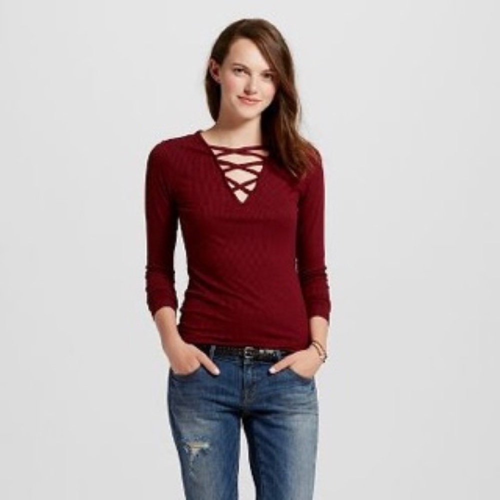 Long Sleeve Lace Up Top