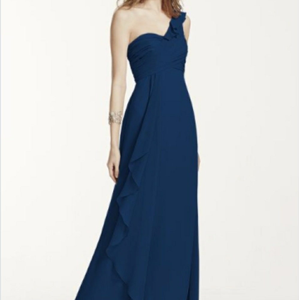 David's Bridal Marine One Shoulder Chiffon Dress