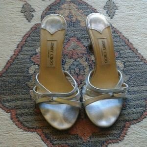 Jimmy Choo Metallic Silver Sandals / Mules