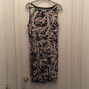 LOFT Open Back Navy and Cream Floral Print Dress