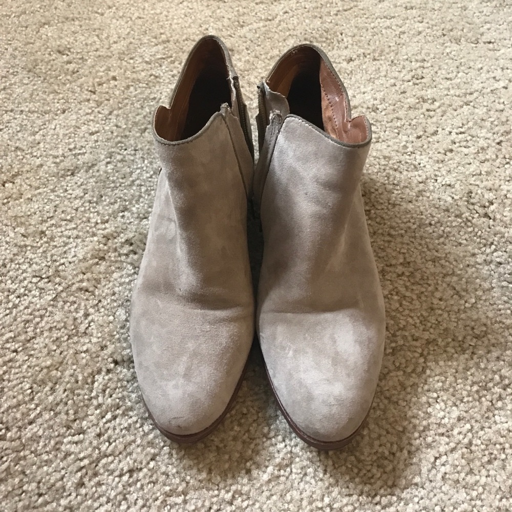 putty suede petty boots ankle booties taupe tan