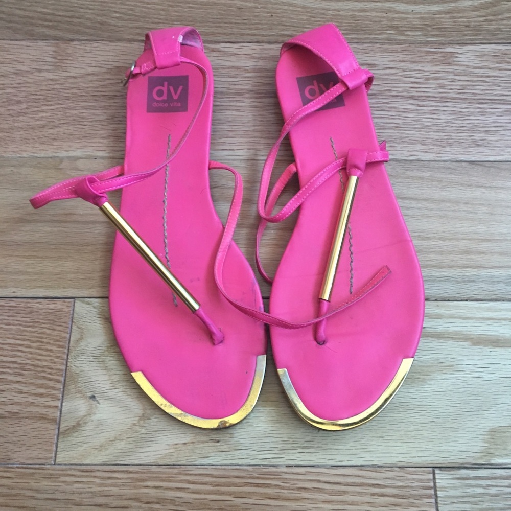 Dolce Vita Pink and Gold Leather Sandals