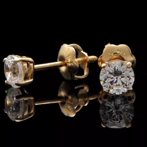 💎 🎉 2.0CT Simulated Diamond 14K Yellow Gold Stud - Picture 2 of 5