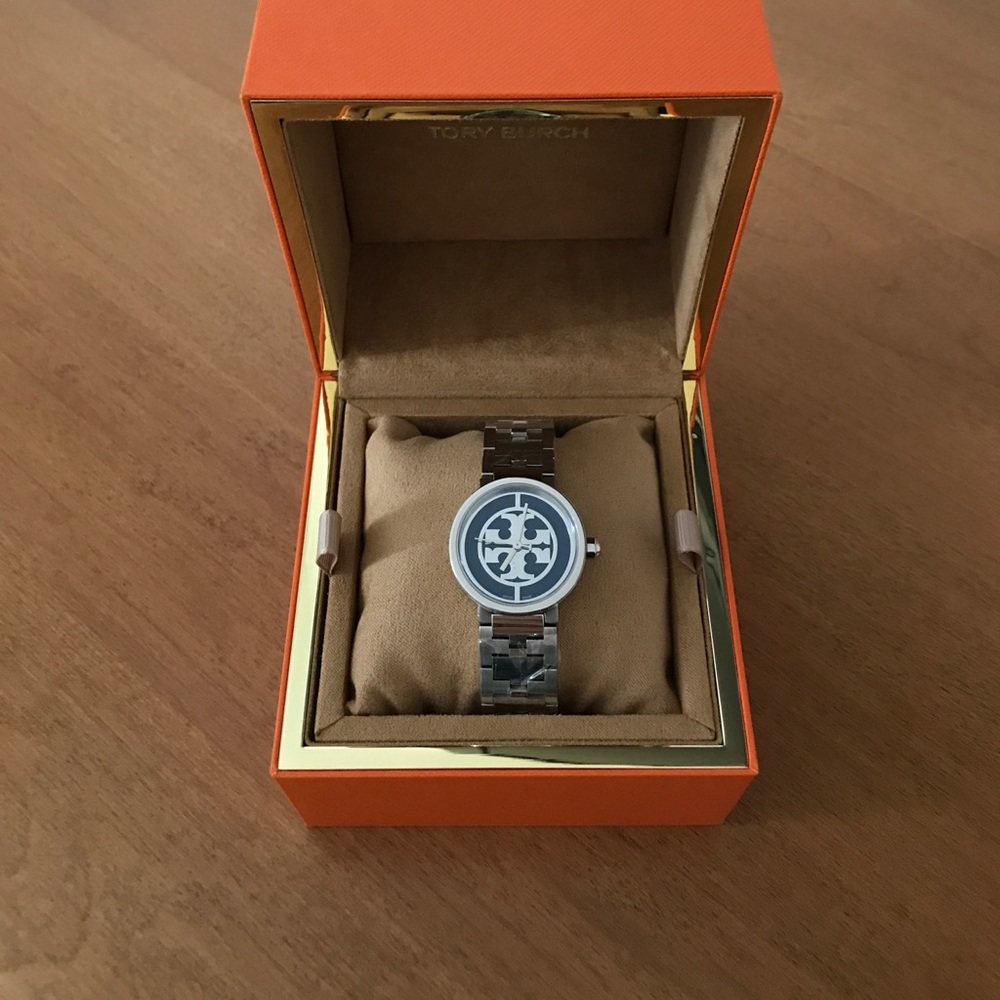NWT Tory Burch Reva Bracelet Watch - silver & navy