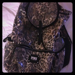 Victoria secret cheetah sequin backpack