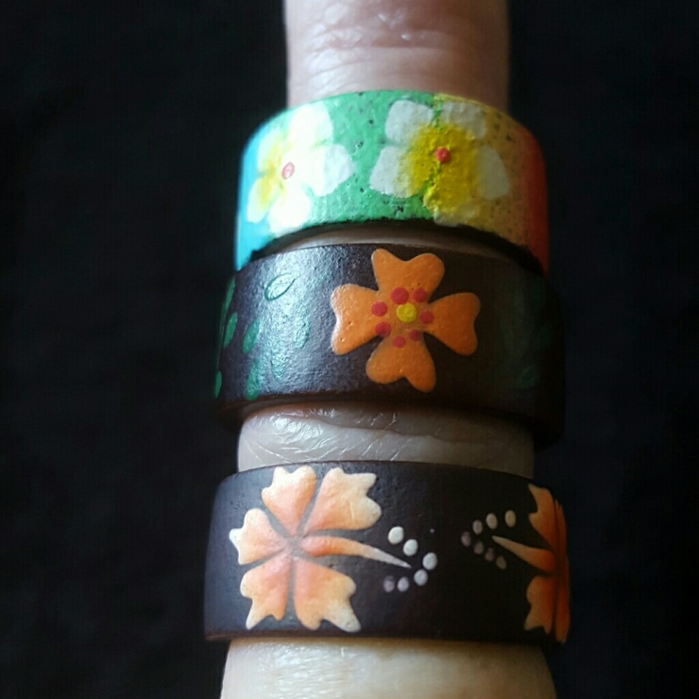 Surf shop wooden rings.  Fun and colorful.
