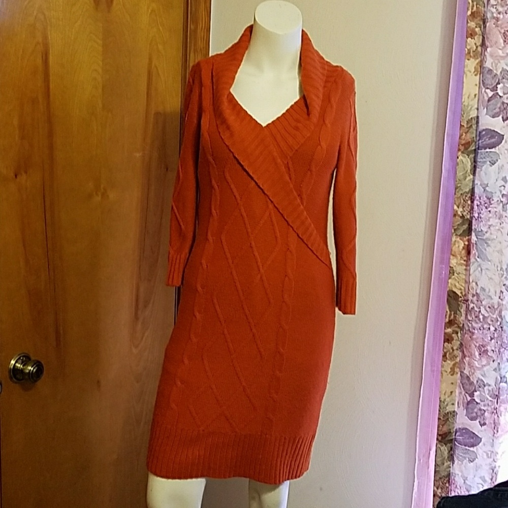 PINK ROSE BRAND SWEATER DRESS BURNT ORANGE COLOR