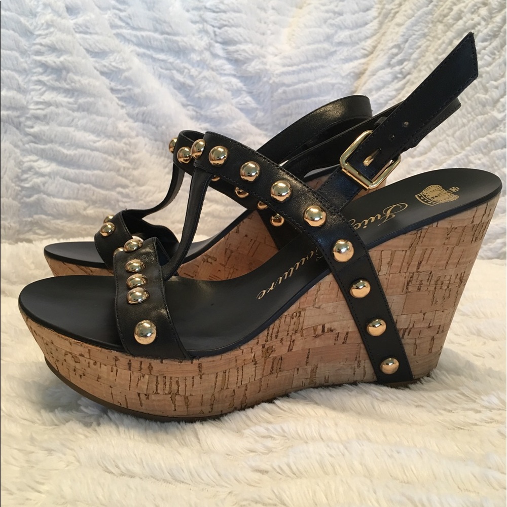 Juicy Couture black studded wedge sandal 6 1/2