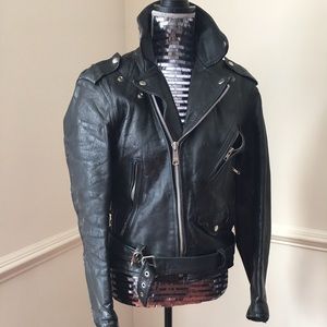 Vintage black motorcycle jacket with belt