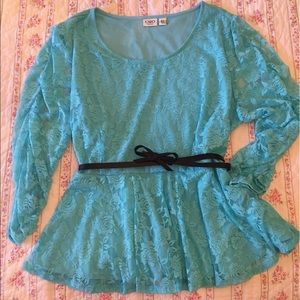 Cato Blue Lace Belted Peplum Top 22/24W